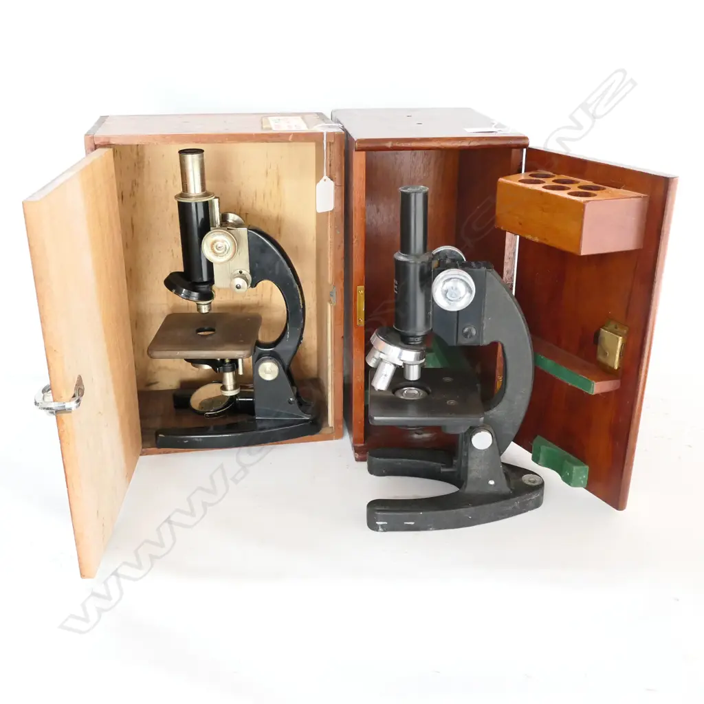 TWO MICROSCOPES, AS-IS, ODD BOXES, PARTS MISSING Image 1++